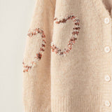 Urban Daizy - Heart Pattern V-Neck Wool Blend Cardigan