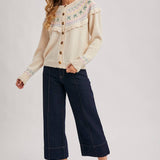 Bluivy - BUTTON FRONT FAIR ISLE KNIT SWEATER TOP