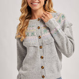Bluivy - BUTTON FRONT FAIR ISLE KNIT SWEATER TOP