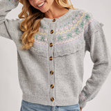 Bluivy - BUTTON FRONT FAIR ISLE KNIT SWEATER TOP