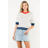 THML - Colorblock Rib Trim Striped Knit Top