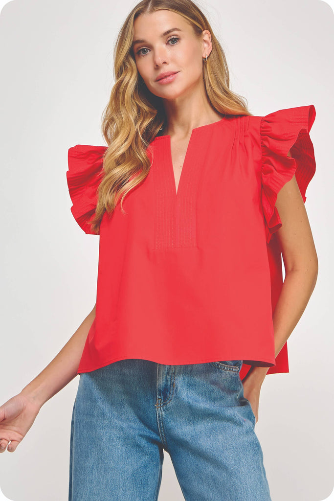 Flutter Ruffle Sleeve Poplin Top