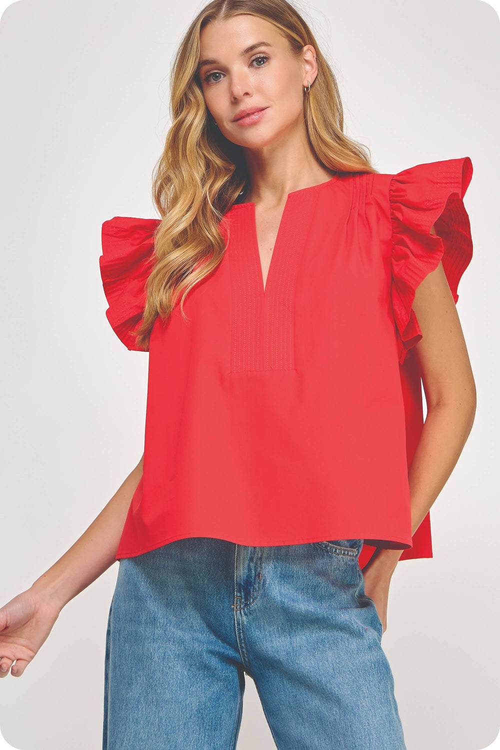 Flutter Ruffle Sleeve Poplin Top