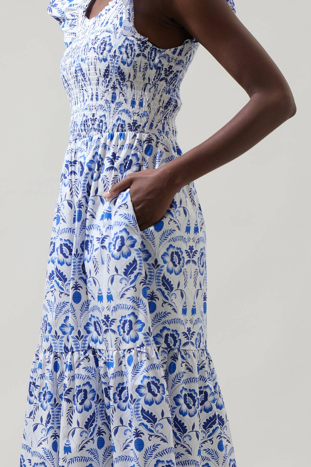 Sugarlips - Marisol Floral Giza Glare Smock Tiered Midi Dress