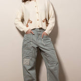 Urban Daizy - Western Horse Graphic Ribbed Trim Crew Neck Cardigan