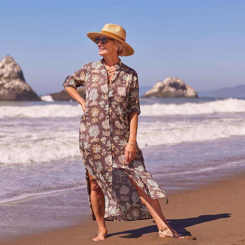 rockflowerpaper - ISLAND GREY Palm Shirt Dress