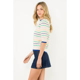 THML - Striped Puff Sleeve Knit Top