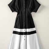 Urban Daizy - Colorblock Button-Up Cotton Midi Dress