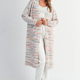 Space Dye Multi Color Stripe Open Midi Cardigan