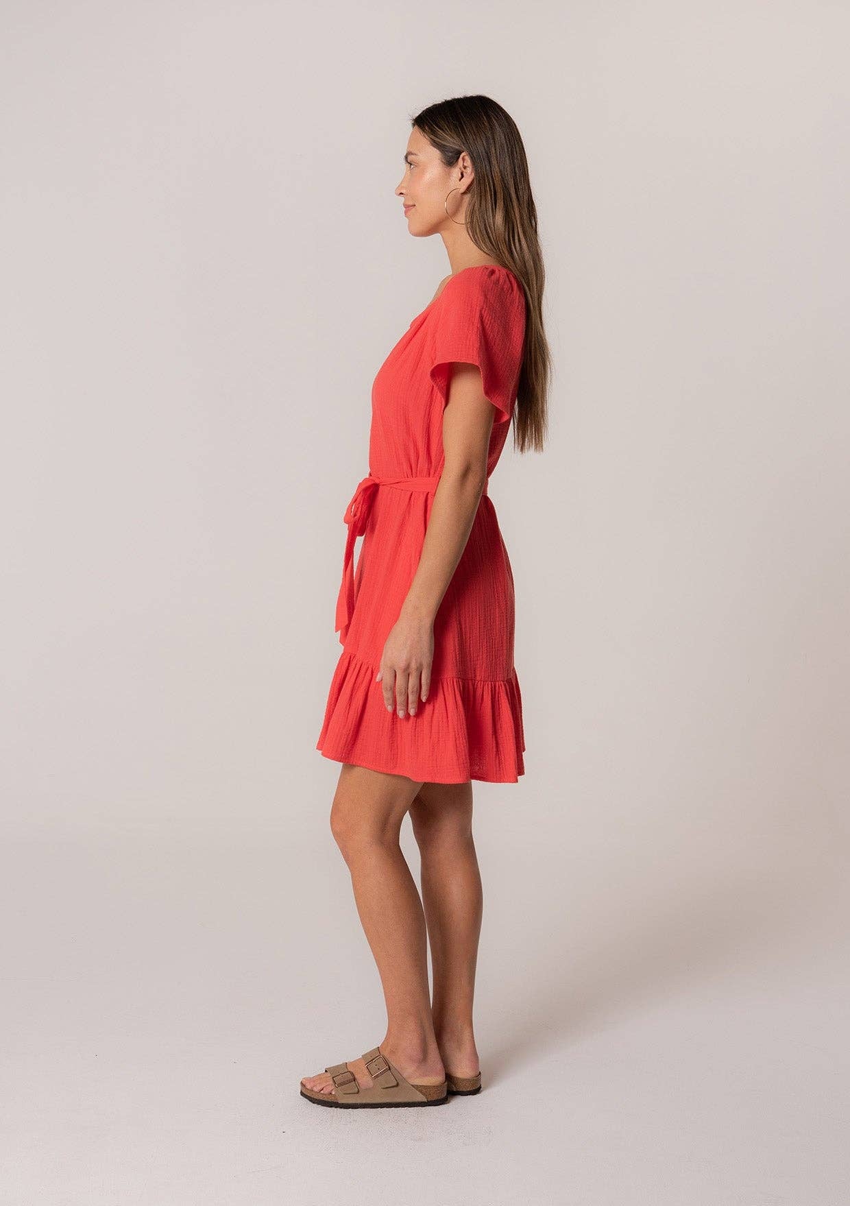 Lovestitch - Classic Cotton Gauze Short Sleeve Red Mini Dress