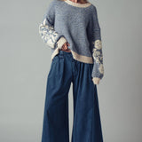 Urban Daizy - Floral Embroidered Striped Knit Sweater