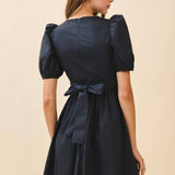 TCEC - CD05988-Scalloped V Neckline Self Tie Sash Mini Dress