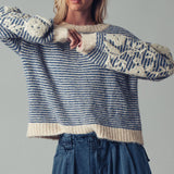 Urban Daizy - Floral Embroidered Striped Knit Sweater