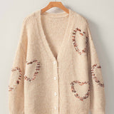 Urban Daizy - Heart Pattern V-Neck Wool Blend Cardigan