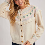 Bluivy - BUTTON FRONT FAIR ISLE KNIT SWEATER TOP