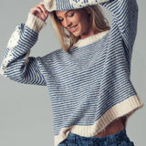 Urban Daizy - Floral Embroidered Striped Knit Sweater