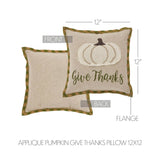 VHC Brands - Harvest Blessings Applique Pumpkin Give Thanks Pillow 12x12