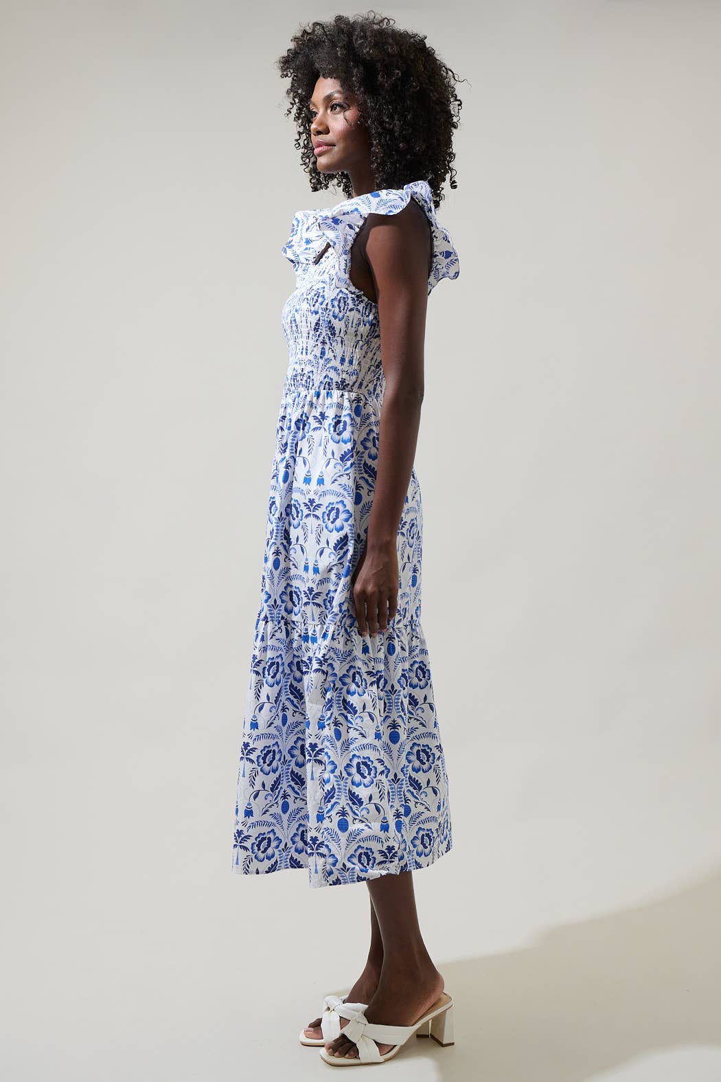Sugarlips - Marisol Floral Giza Glare Smock Tiered Midi Dress