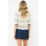 THML - Striped Puff Sleeve Knit Top