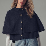 Urban Daizy - Wool Blend Button-Front Sweater Cape