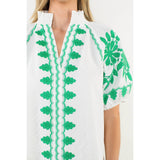 THML - Embroidered Smocked Neck Puff Top