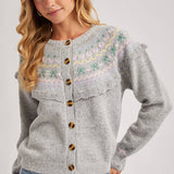 Bluivy - BUTTON FRONT FAIR ISLE KNIT SWEATER TOP