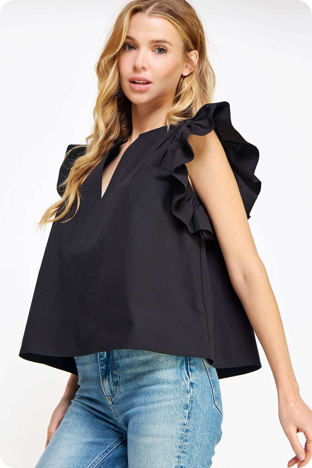 Flutter Ruffle Sleeve Poplin Top