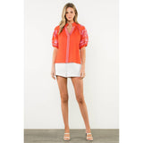 THML - Embroidered Puff Sleeve V-Neck Top
