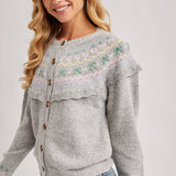 Bluivy - BUTTON FRONT FAIR ISLE KNIT SWEATER TOP
