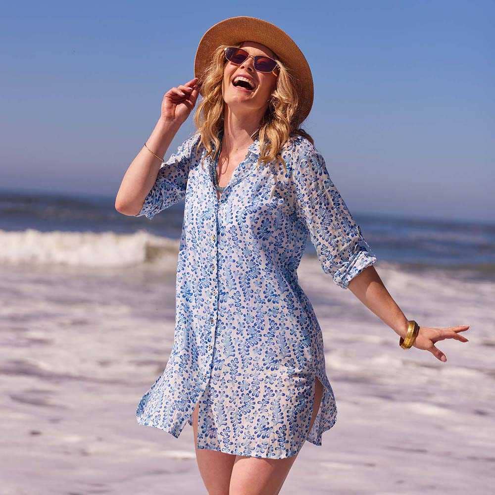 rockflowerpaper - FLORAL KELP OCEAN Button Down Beach Tunic