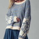 Urban Daizy - Floral Embroidered Striped Knit Sweater