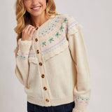 Bluivy - BUTTON FRONT FAIR ISLE KNIT SWEATER TOP