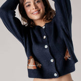 Urban Daizy - Western Horse Graphic Ribbed Trim Crew Neck Cardigan