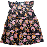 The Indian Bazaar - Girls Flutter Sleeve Midi Dress- Charcoal and Pink Magnolia