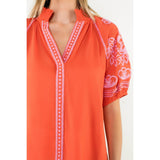 THML - Embroidered Puff Sleeve V-Neck Top