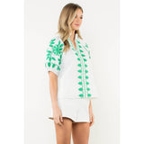 THML - Embroidered Smocked Neck Puff Top