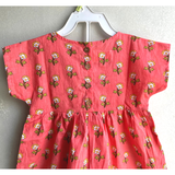 The Indian Bazaar - Girls Dress - Kimono Sleeve Round Neck - Peach green Floral