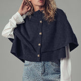 Urban Daizy - Wool Blend Button-Front Sweater Cape