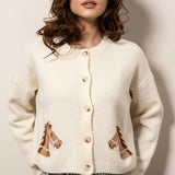 Urban Daizy - Western Horse Graphic Ribbed Trim Crew Neck Cardigan