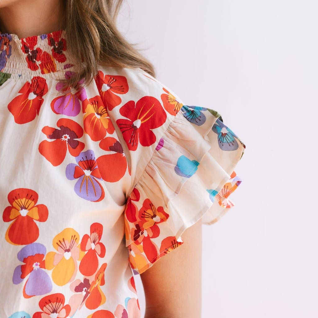 Sunshine Tienda - Rainbow Flower Flutter Top