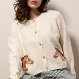 Urban Daizy - Western Horse Graphic Ribbed Trim Crew Neck Cardigan