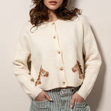 Urban Daizy - Western Horse Graphic Ribbed Trim Crew Neck Cardigan