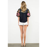 THML - Embroidered Puff Sleeve V-Neck Top