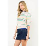 THML - Striped Puff Sleeve Knit Top