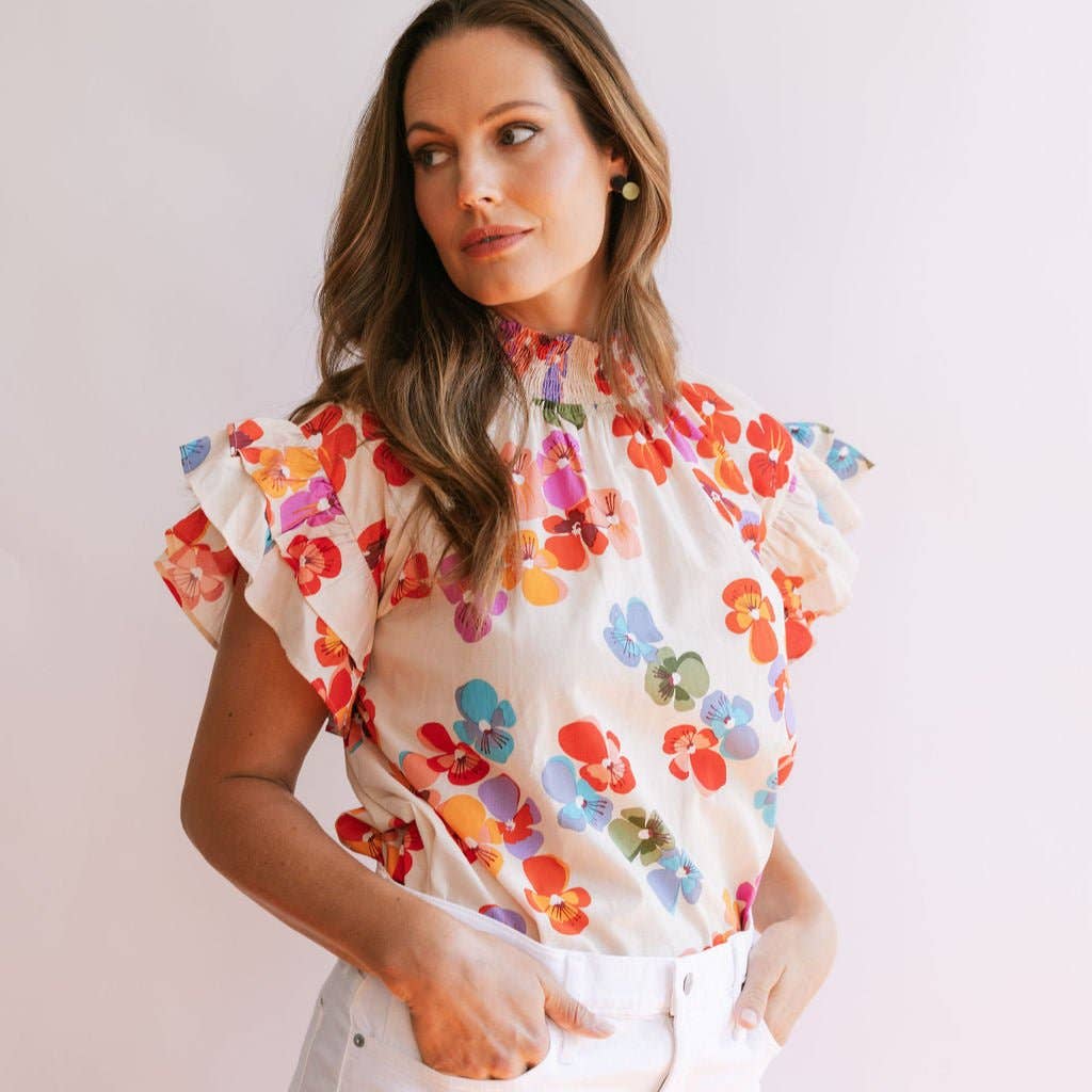 Sunshine Tienda - Rainbow Flower Flutter Top