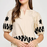Strut & Bolt - Flower Embroidery Cotton Top