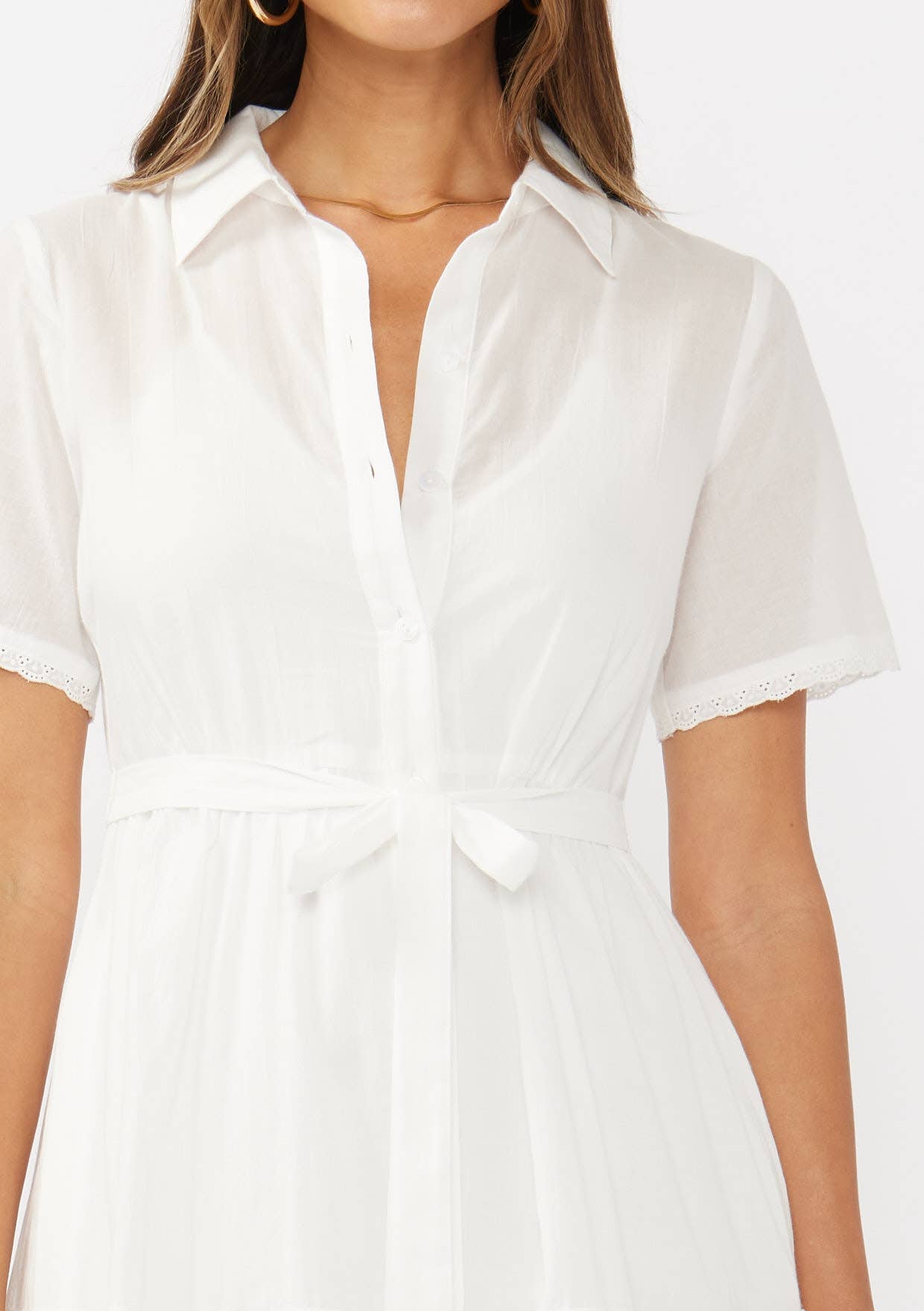 Lovestitch - Lace-Trimmed Button-Down Cotton Midi Shirt Dress