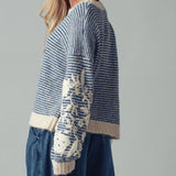 Urban Daizy - Floral Embroidered Striped Knit Sweater
