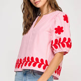 Strut & Bolt - Flower Embroidery Cotton Top