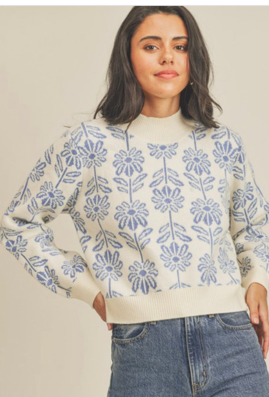 FLORAL PATTERN KNIT SWEATER